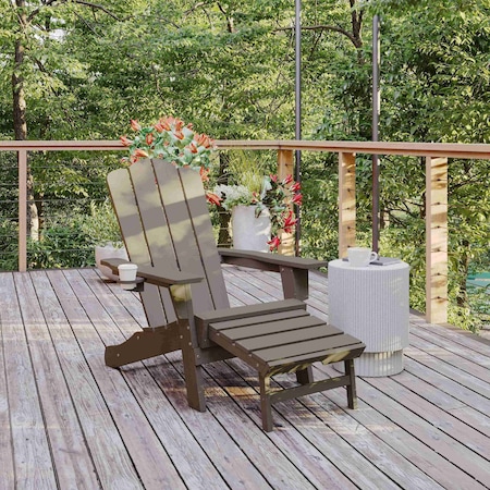 Flash Furniture Brown Adirondack Chair with Ottoman and Cupholder LE-HMP-1044-110-BR-GG